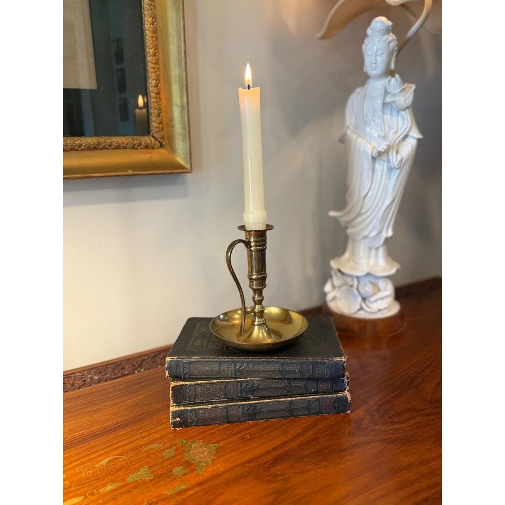 Vintage Brass Chamberstick Candle Holder with Handle, Waccamaw‎ Brass Works